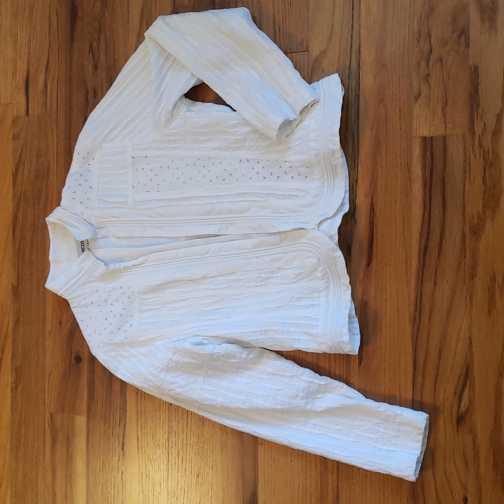 Chico's White Eyelet Open-Front Jacket Size: M (Chico's 1)
